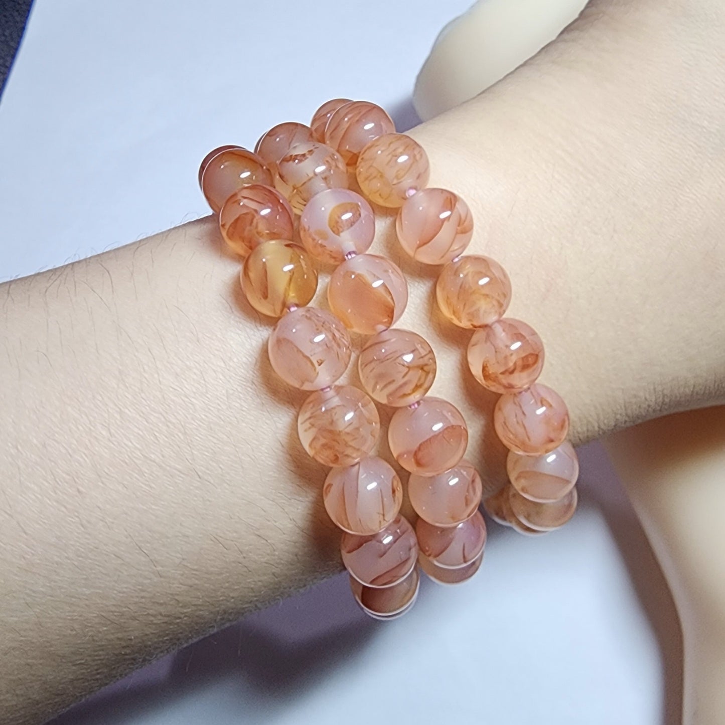 Natural Dragon Pattern Cherry Blossom Triple Ring Agate Chalcedony Bracelet