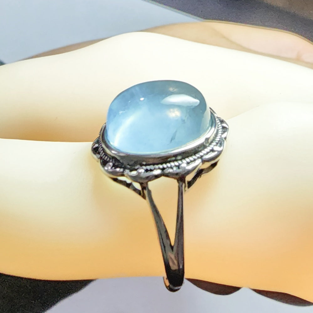 Natural Aquamarine Icy Texture Ring