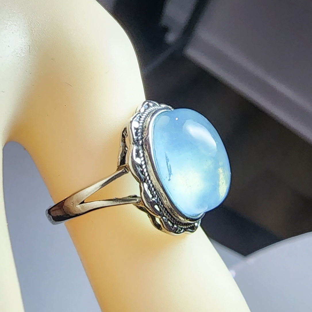 Natural Aquamarine Icy Texture Ring