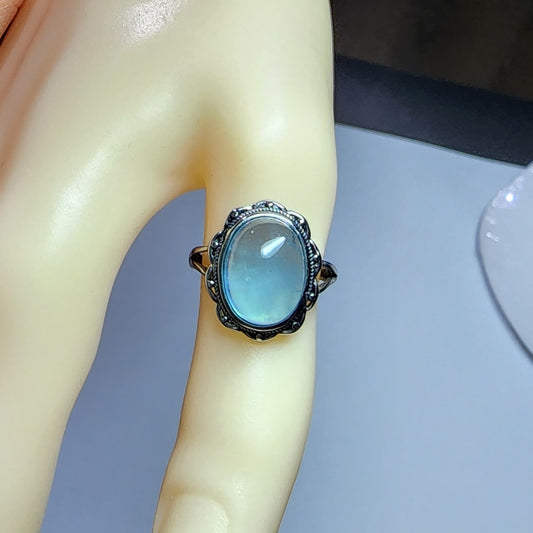 Natural Aquamarine Icy Texture Ring