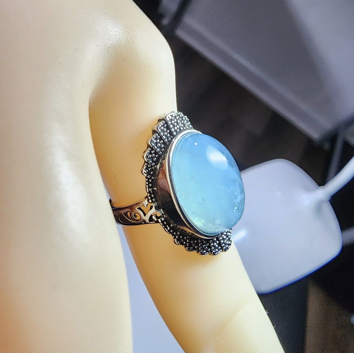 Natural Aquamarine Creamy Texture Ring