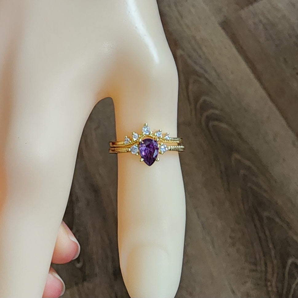 Natural Amethyst Double Layer Ring