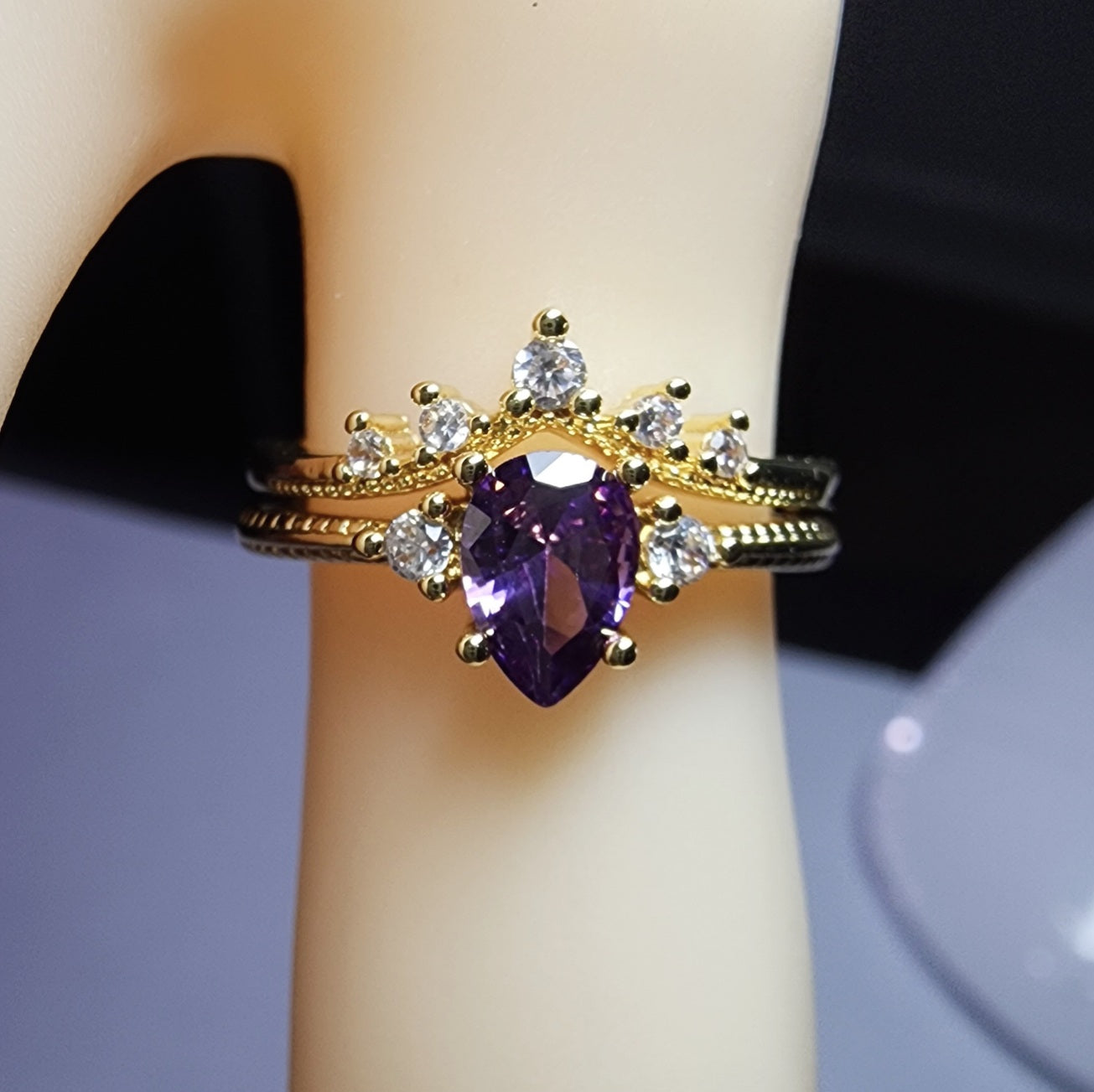 Natural Amethyst Double Layer Ring
