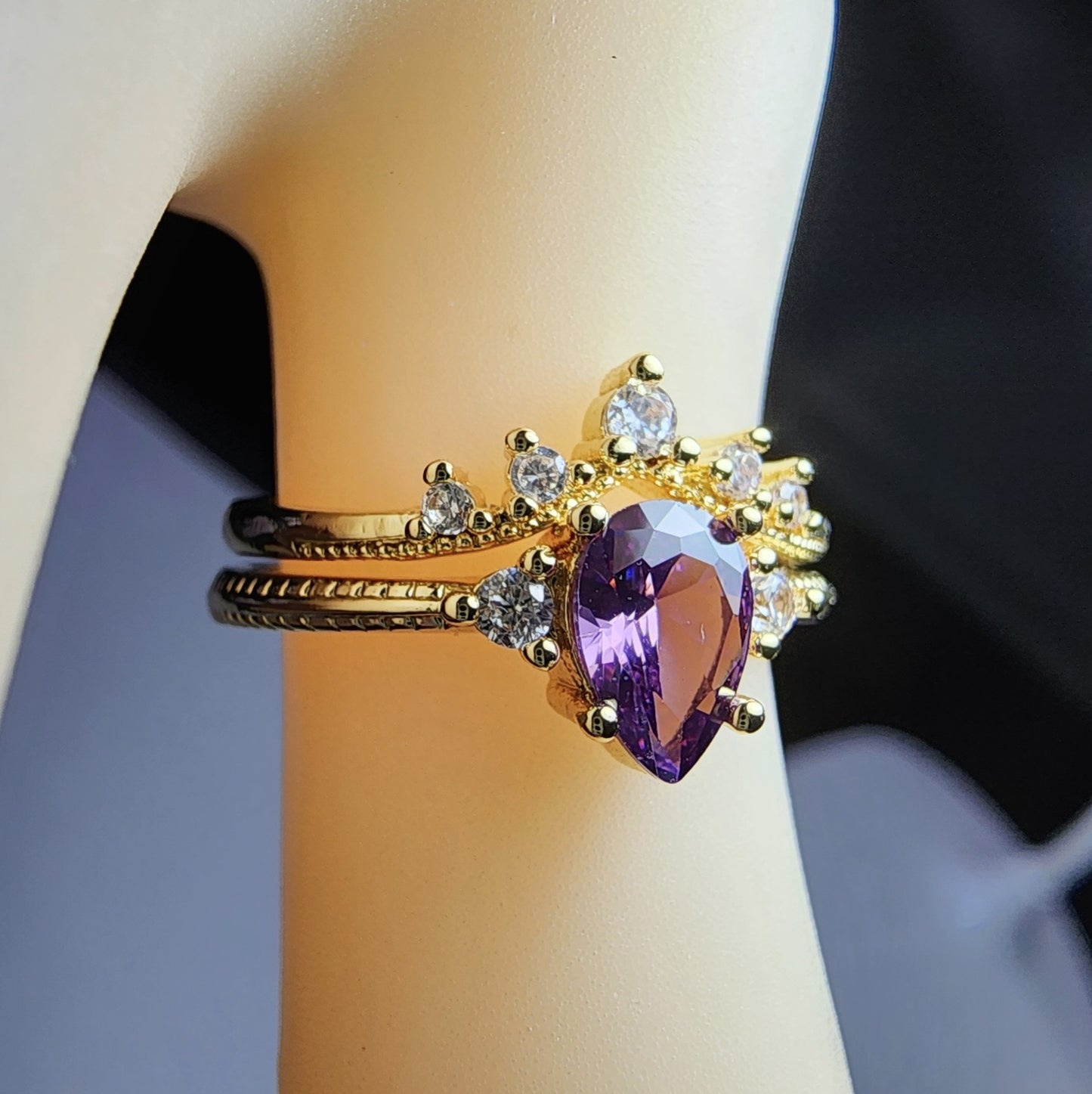 Natural Amethyst Double Layer Ring