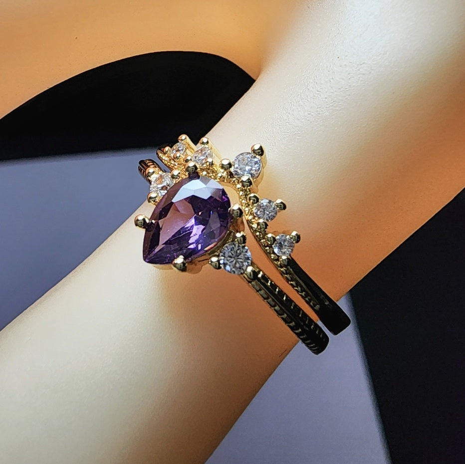 Natural Amethyst Double Layer Ring