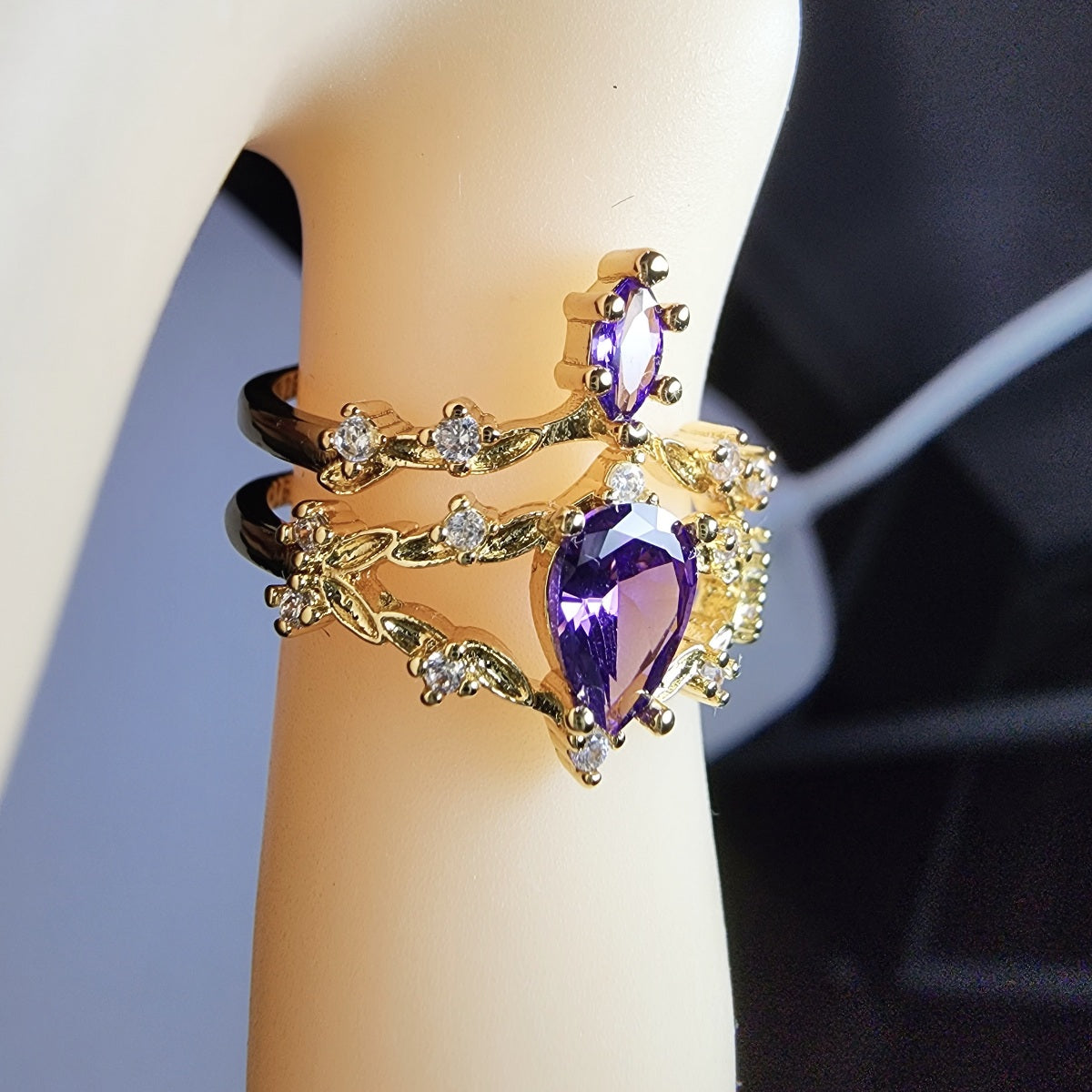 Natural Amethyst Double Layer Ring
