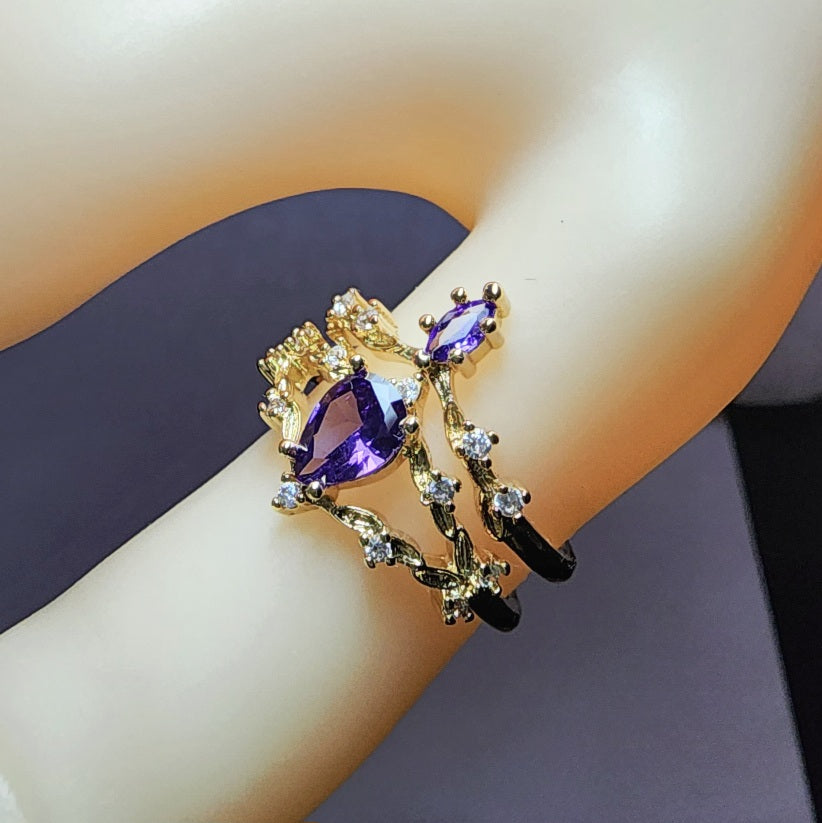 Natural Amethyst Double Layer Ring