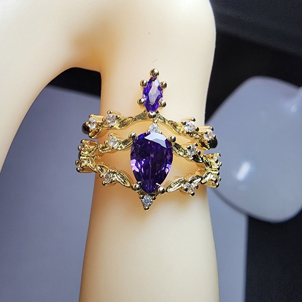 Natural Amethyst Double Layer Ring