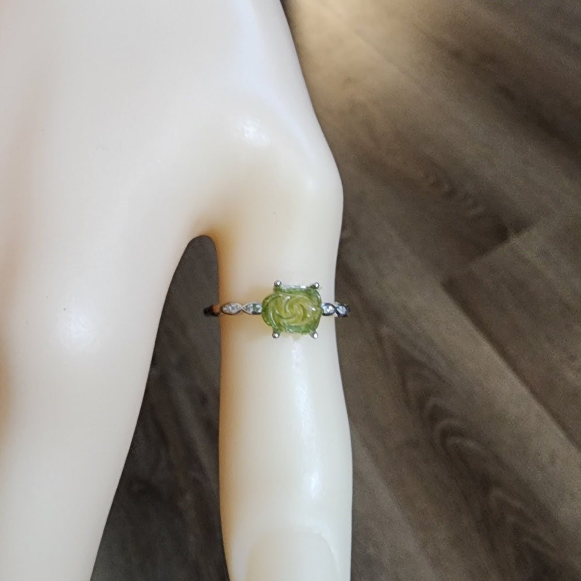 Natural Green Tourmaline Rose Sterling Silver Ring