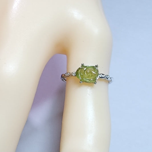 Natural Green Tourmaline Rose Sterling Silver Ring