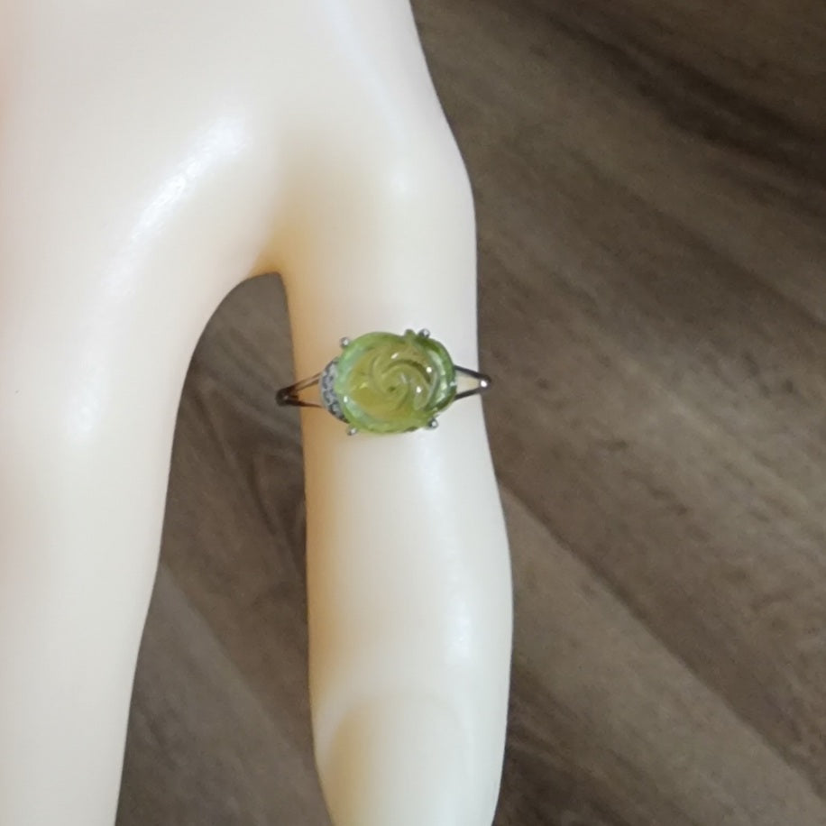 Natural Green Tourmaline Rose Sterling Silver Ring