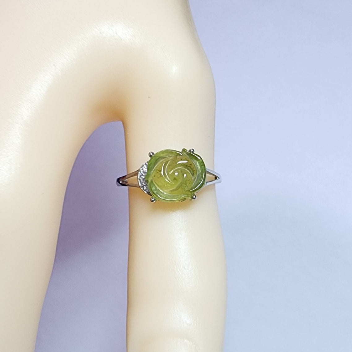 Natural Green Tourmaline Rose Sterling Silver Ring