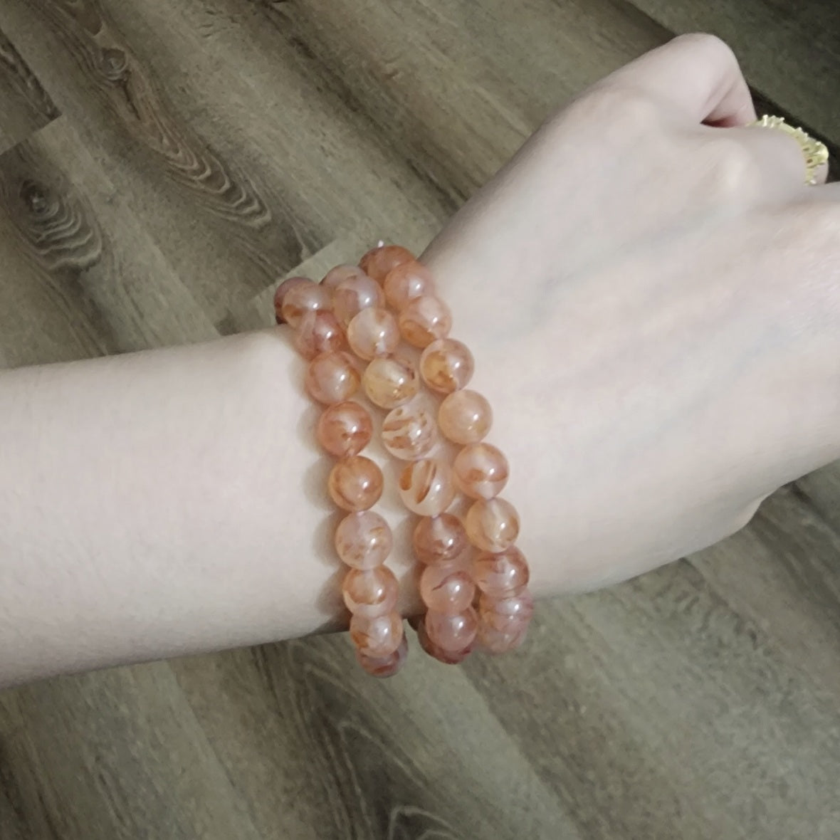 Natural Dragon Pattern Cherry Blossom Triple Ring Agate Chalcedony Bracelet