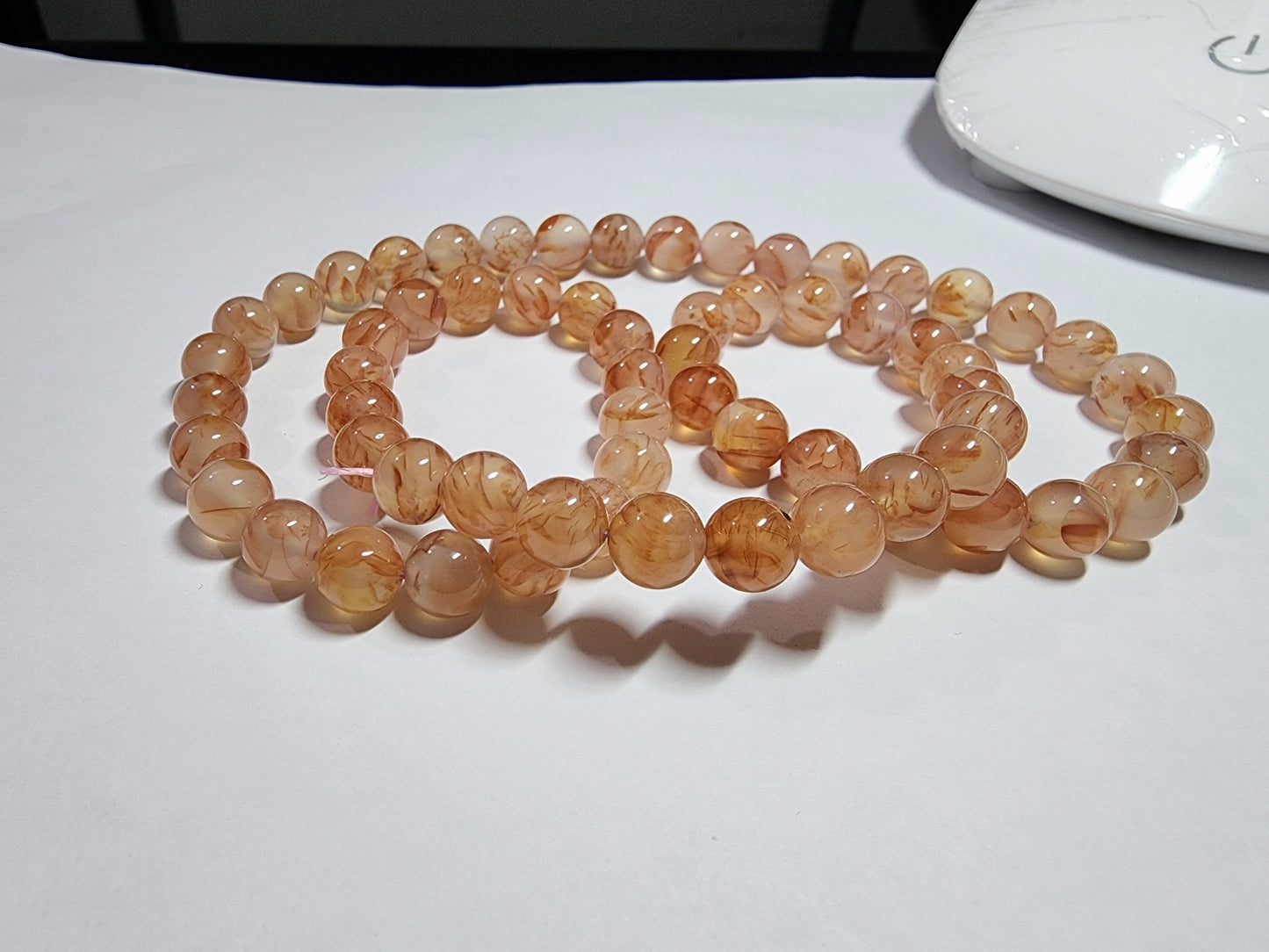 Natural Dragon Pattern Cherry Blossom Triple Ring Agate Chalcedony Bracelet