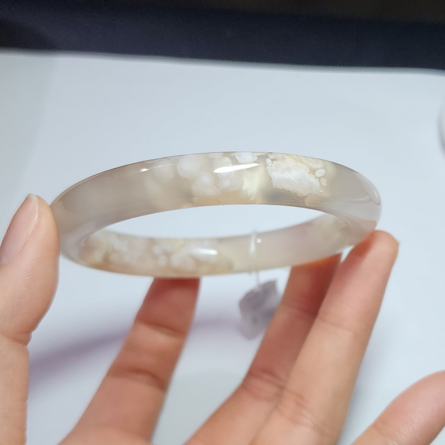 58-59mm Natural Icy Texture Sakura Agate Chalcedony Bracelet