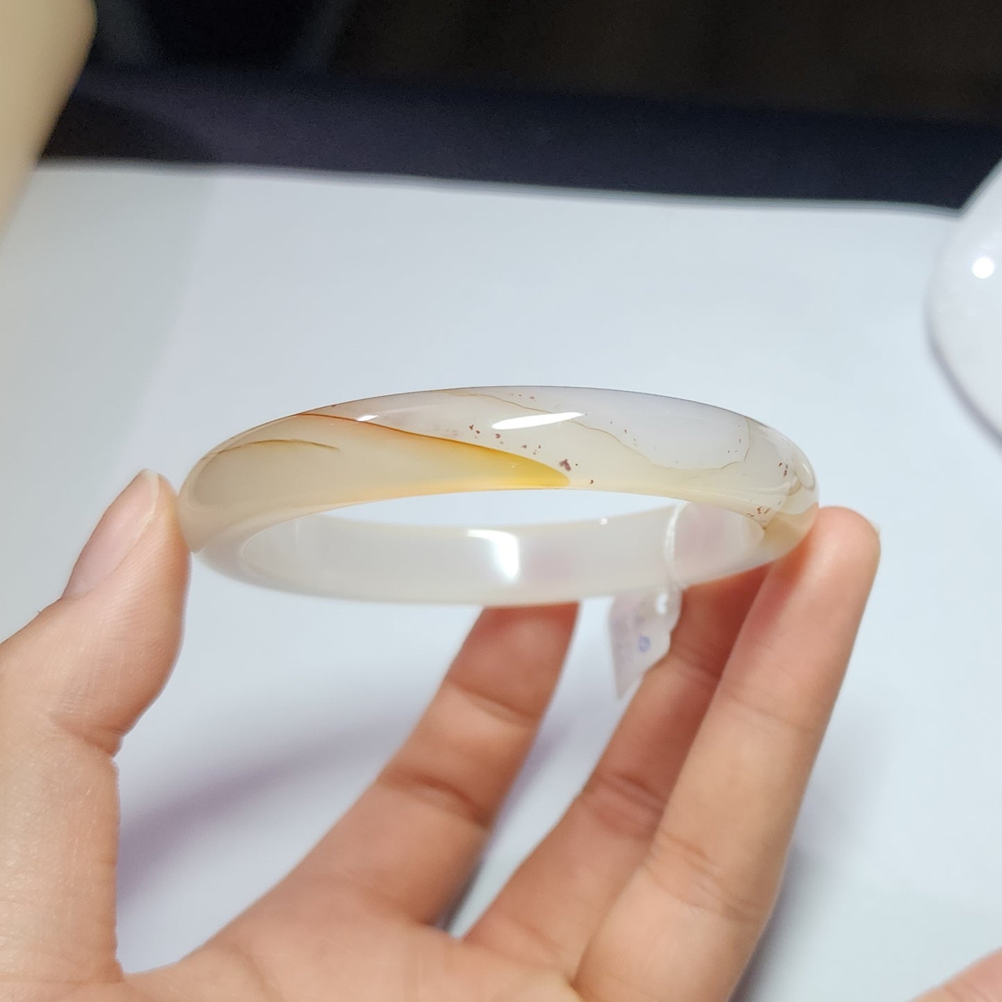 60mm Natural Icy Texture Marine Chalcedony Bracelet