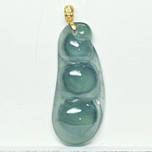 Natural Burmese Jade Beans 18K Gold Pendant