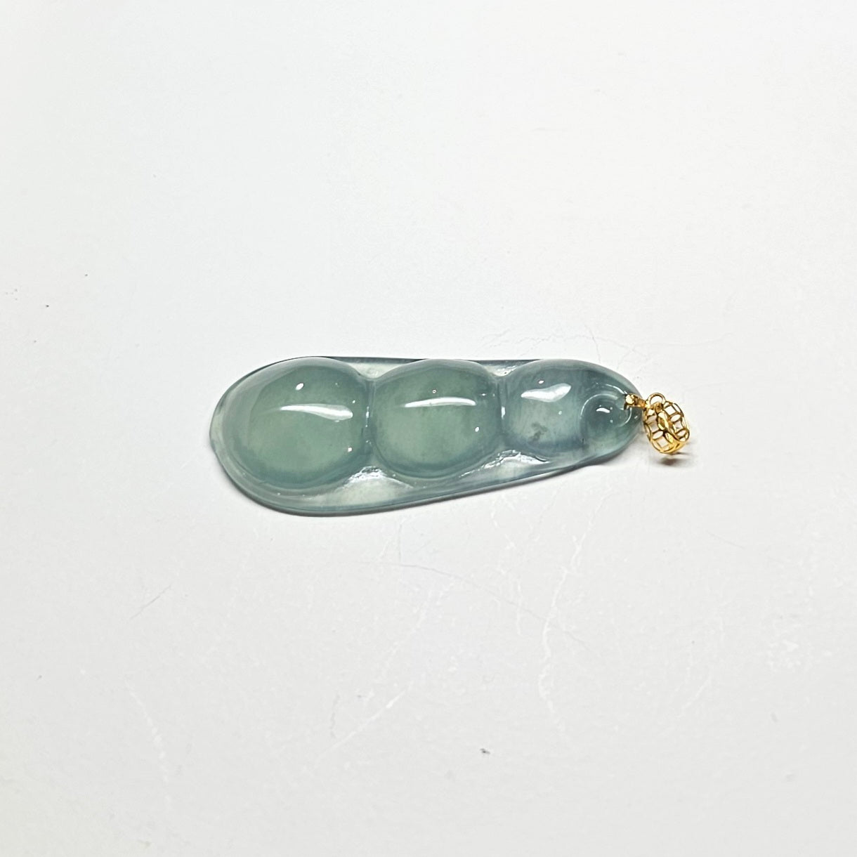 Natural Burmese Jade Beans 18K Gold Pendant