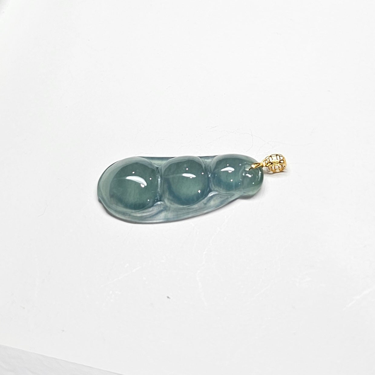 Natural Burmese Jade Beans 18K Gold Pendant