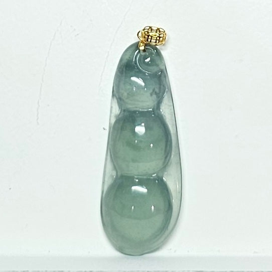 Natural Burmese Jade Beans 18K Gold Pendant