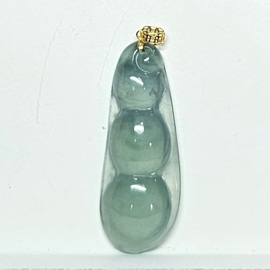 Natural Burmese Jade Beans 18K Gold Pendant