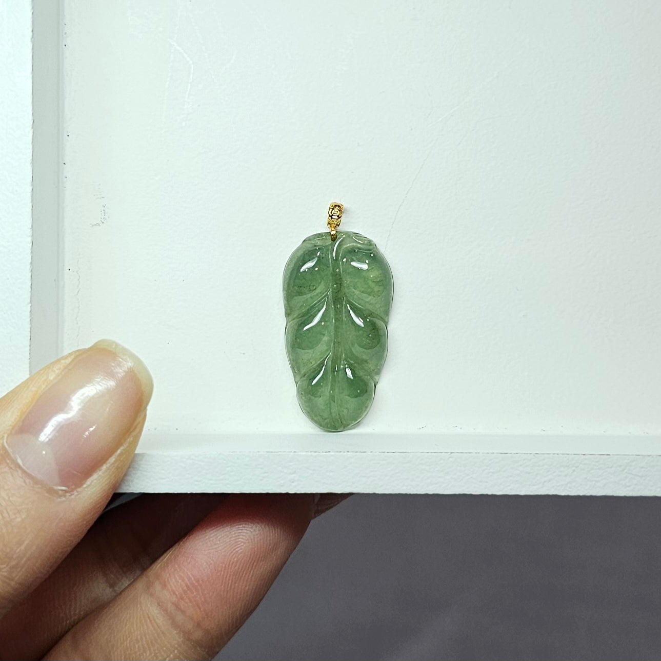 Natural Burmese Jade Leaf 18K Gold Pendant