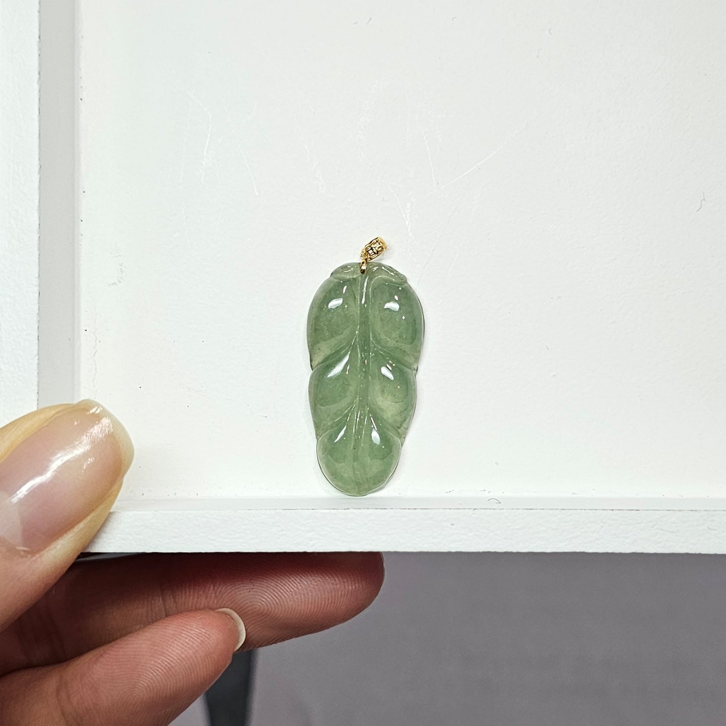 Natural Burmese Jade Leaf 18K Gold Pendant