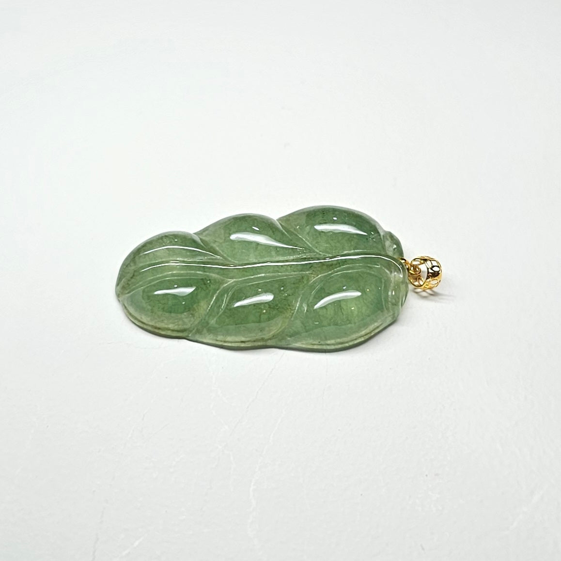 Natural Burmese Jade Leaf 18K Gold Pendant