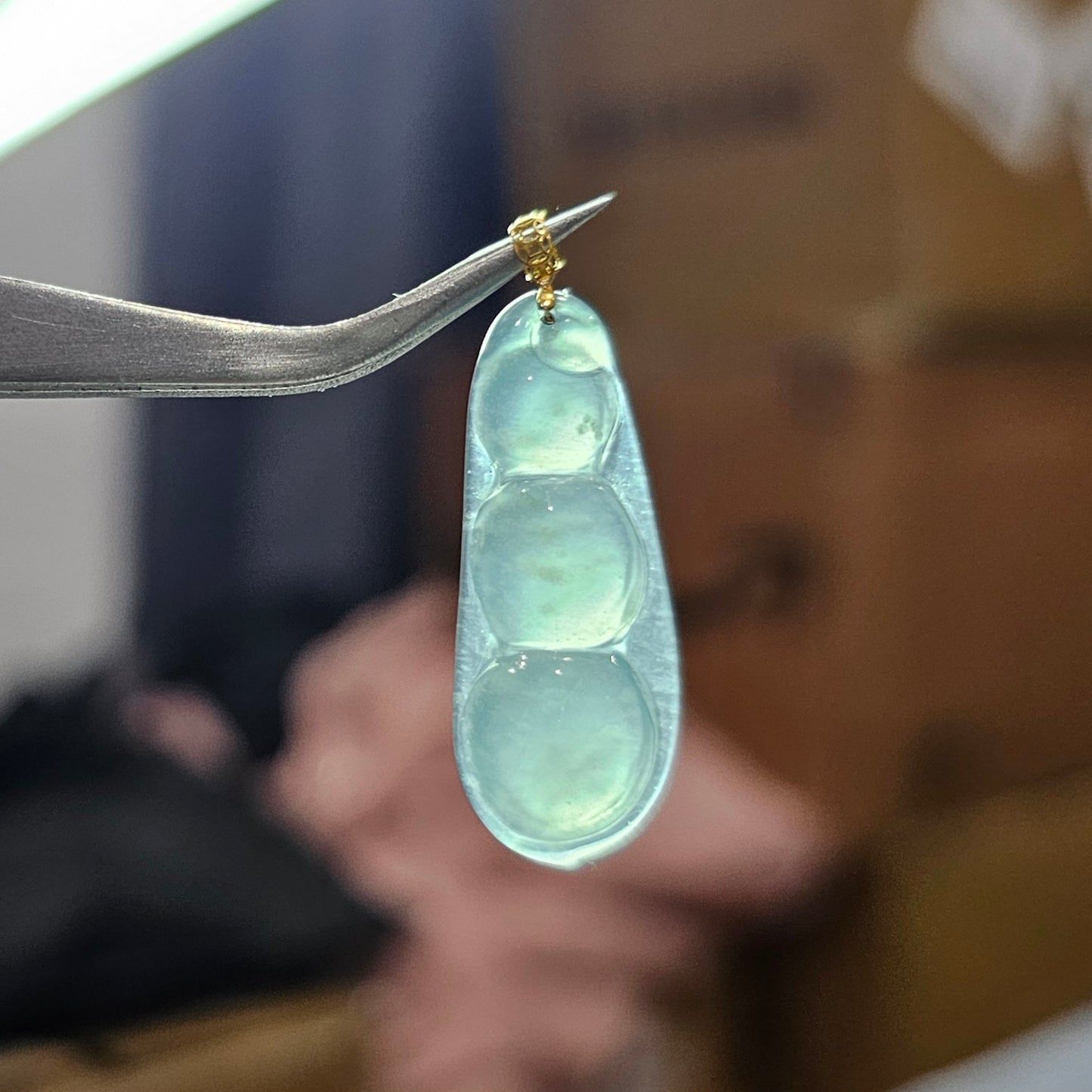 Natural Burmese Jade Beans 18K Gold Pendant
