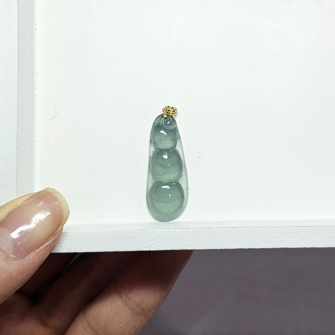 Natural Burmese Jade Beans 18K Gold Pendant